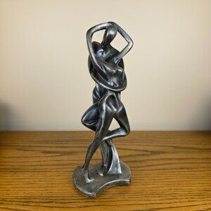 Abstract Embracing Couple Statuette • Modern Figurative Sculpture • 11.5"